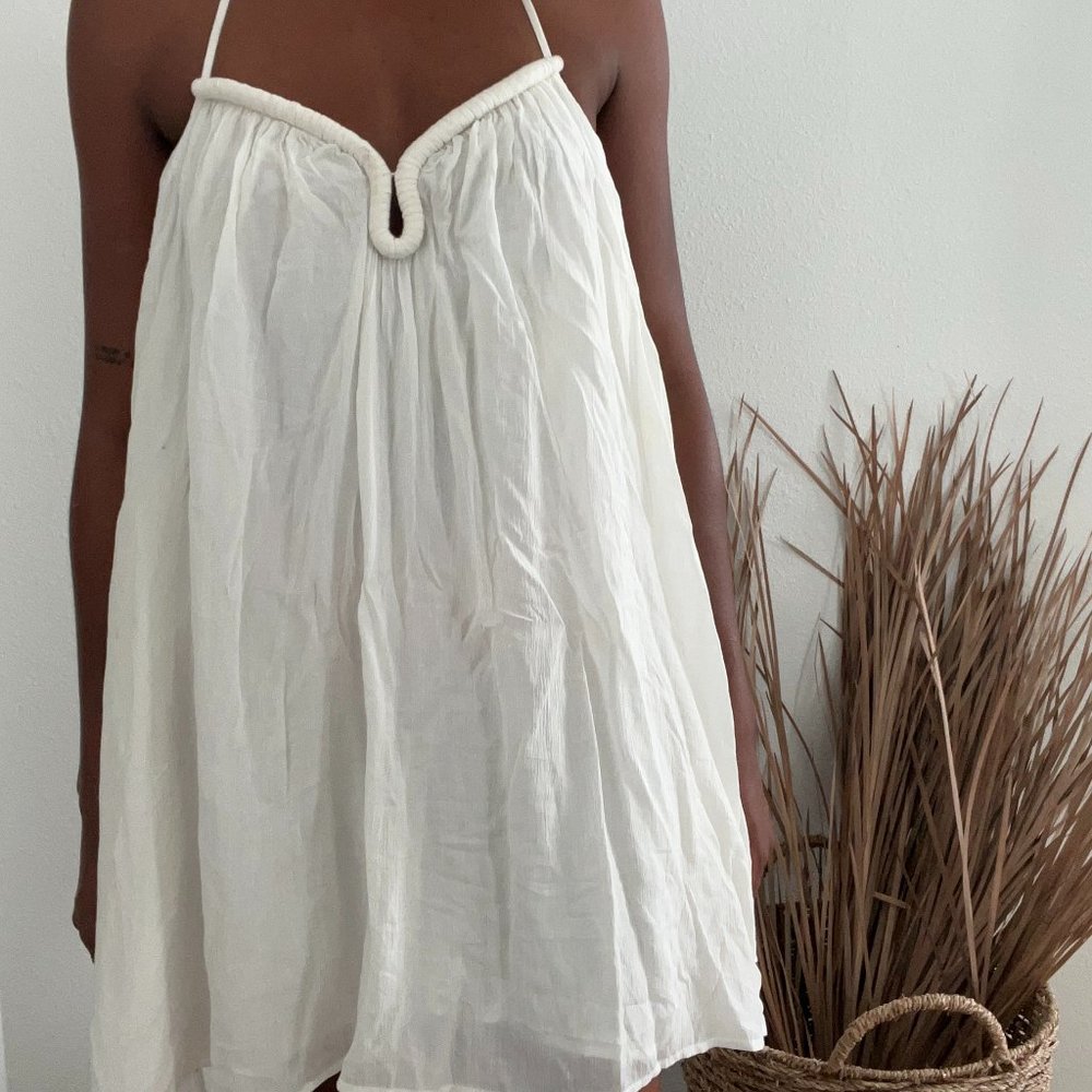 Textured tie halter dress
